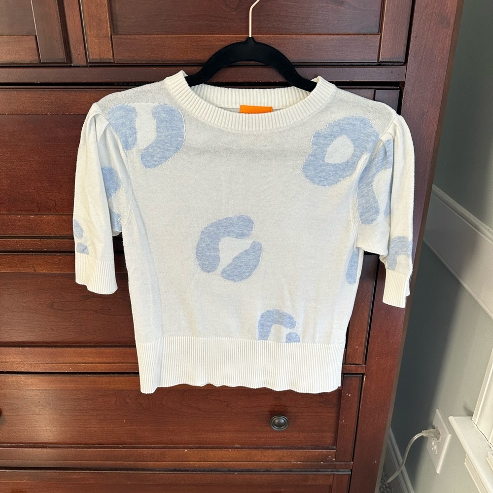 WISPR White Blue Leopard Animal Print Puff Sleeve Size Womens XS